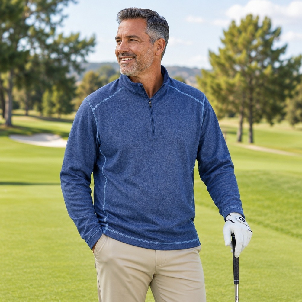 Pebble Beach Pullover Men XXL Blue Performance Quarter Zip Heathered Mock Neck